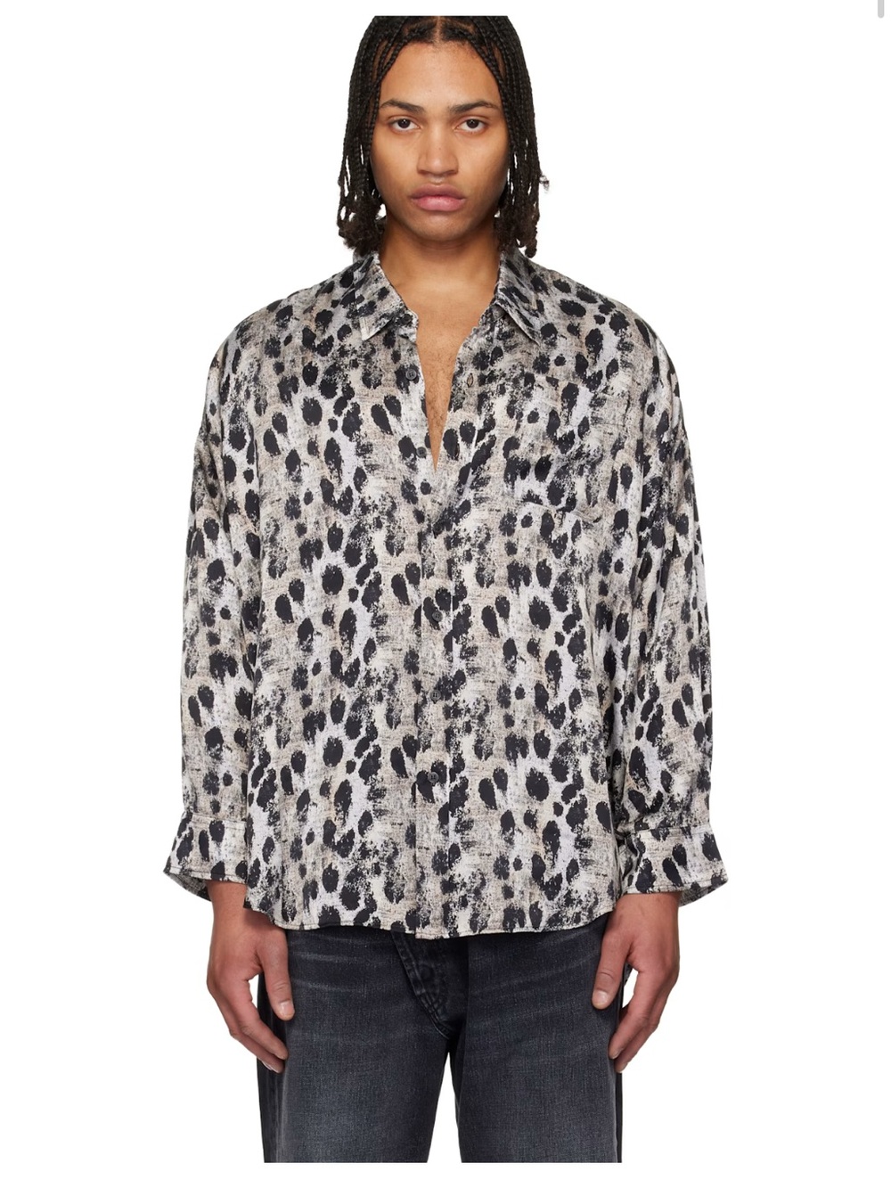 100%silk Vintage y2k Anna And Frank Leopard Print Button-Up Shirt